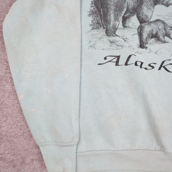 VTG 90s Alaska USA Bears Nature Medium Blue Long Sleeve Pullover Sweatshirt - Picture 6 of 13